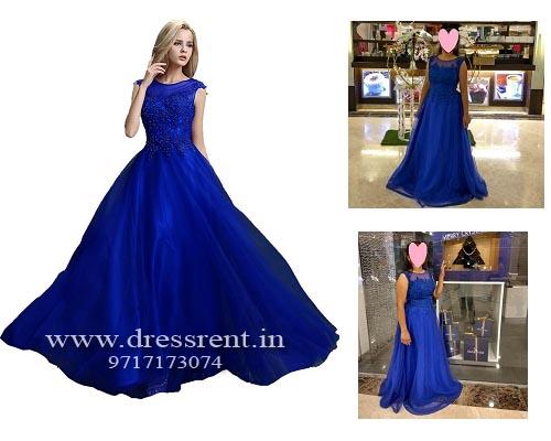 Blue organza stylish gown partywear dress – Saffronfashionindia